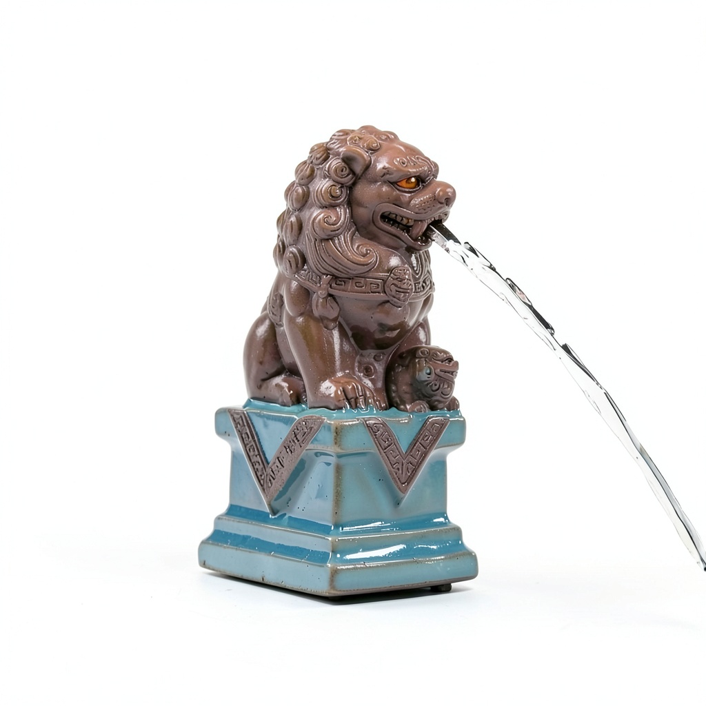 ZYZSY ceramic lion water spitter in a garden pond setting