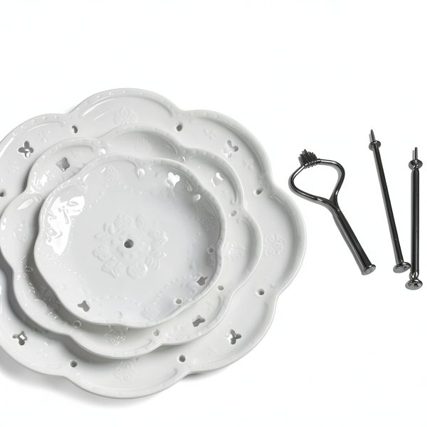 BonNoces Ceramic Tiered Tray White Floral Design Dessert-3