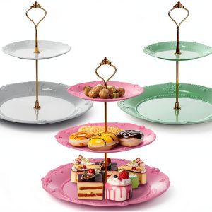 Fasmov 3 Tier Cupcake Stand Portable Plastic Food Grade-0