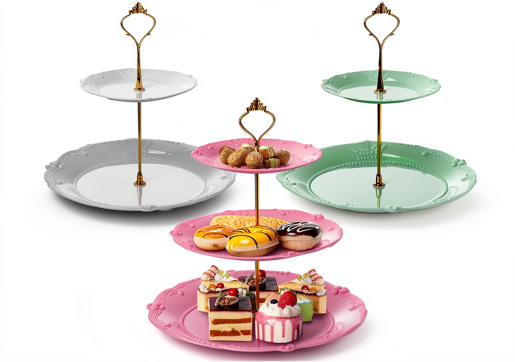Fasmov 3-tier cupcake stand assembled with cupcakes on a table