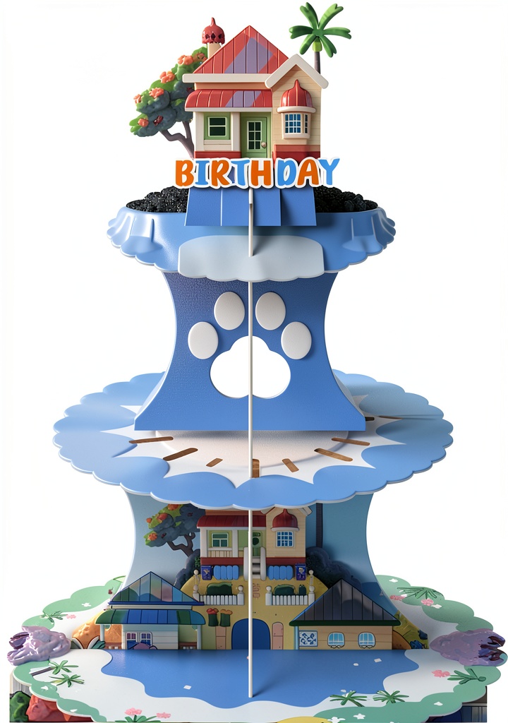 Blue Dog Cupcake Stand displayed with cupcakes at a party