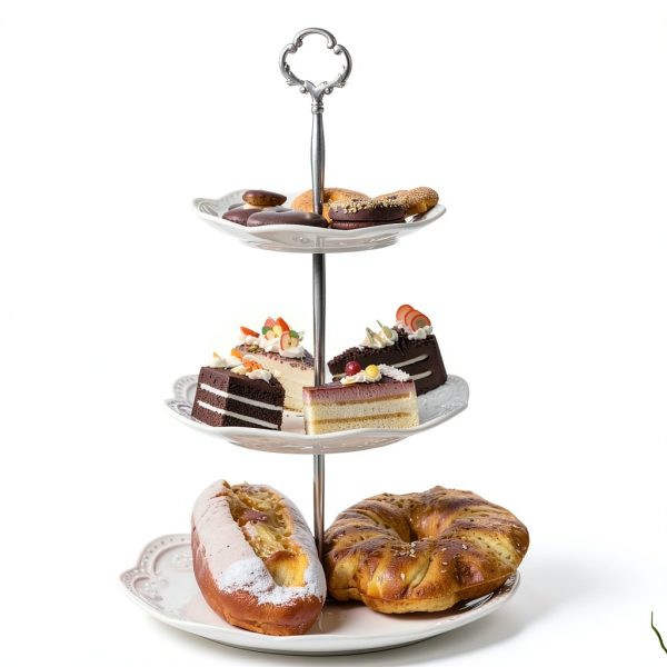 BonNoces Ceramic Tiered Tray White Floral Design Dessert-5