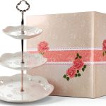 BonNoces Ceramic Tiered Tray White Floral Design Dessert-0