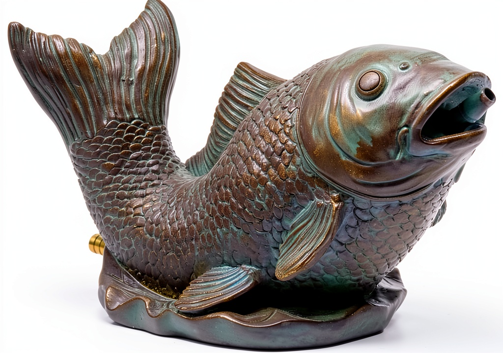 Green Vista Koi Statuary Spitter installed on a garden pond