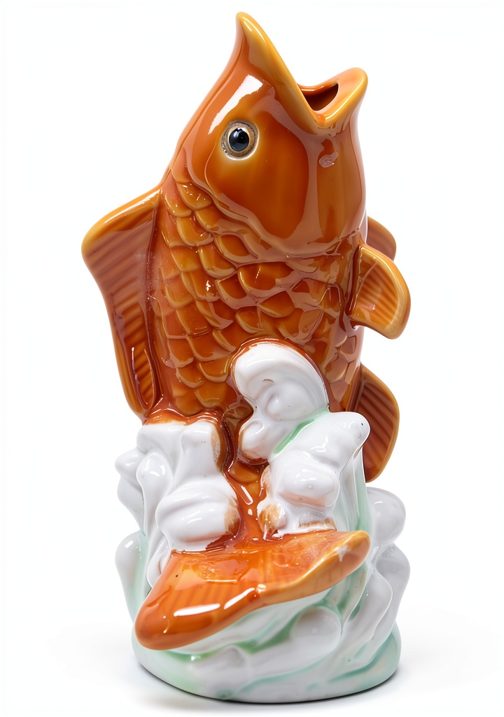 ESiiFuu ceramic pond spitter installed in a backyard pond