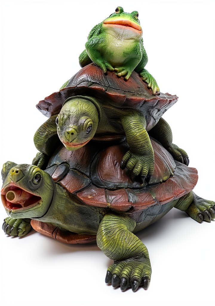 Turtle water spitter installed in a garden pond