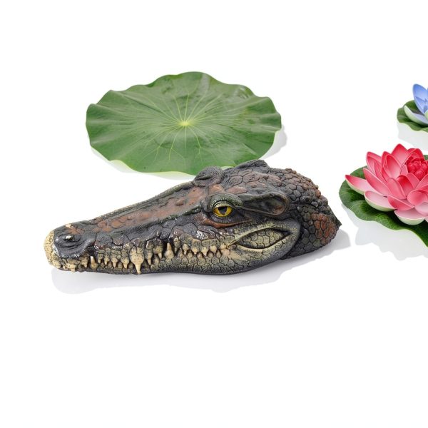 Yorkmills Crocodile Head Decoy for Pond Yard – Natural Resin-5
