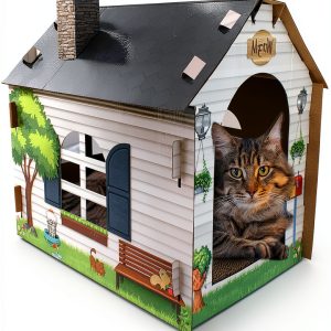 Cardboard Cat House ASPCA - Hideaway Scratcher, 19x17x13 in, Cottage-0
