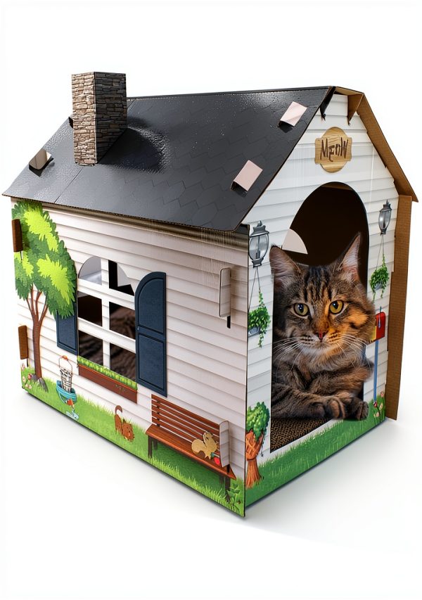 Cardboard Cat House ASPCA - Hideaway Scratcher, 19x17x13 in, Cottage-0