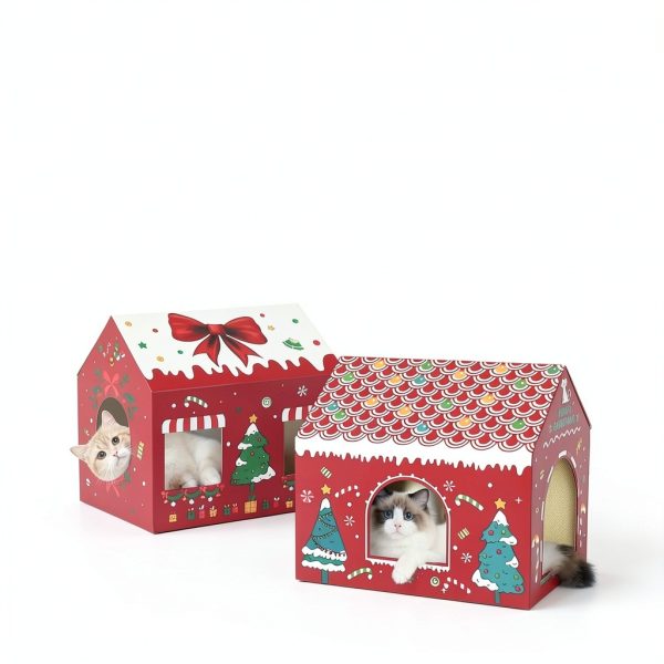 Cardboard Cat House by WESTERN HOME Christmas Playhouse with Scratcher-6