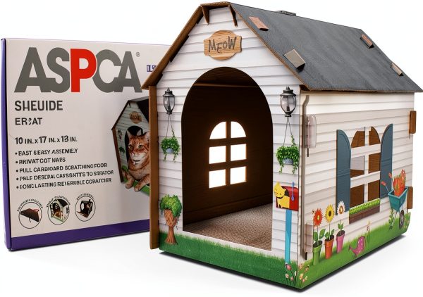 Cardboard Cat House ASPCA - Hideaway Scratcher, 19x17x13 in, Cottage-1
