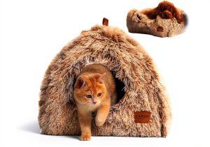 Cat Bed CATISM 2-in-1 Foldable Dome with Washable Pillow – Brown L-0