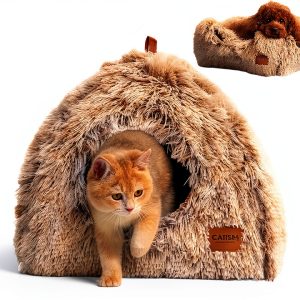 Cat Bed CATISM 2-in-1 Foldable Dome with Washable Pillow – Brown L-0