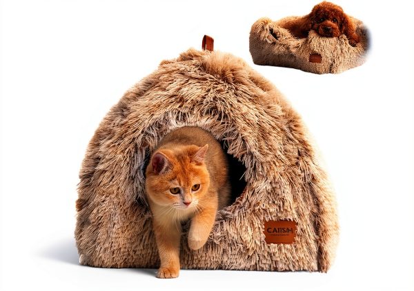 Cat Bed CATISM 2-in-1 Foldable Dome with Washable Pillow – Brown L-0