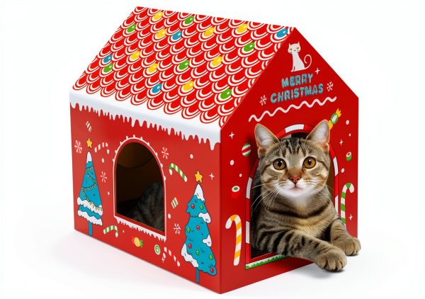 Cardboard Cat House by WESTERN HOME Christmas Playhouse with Scratcher-7