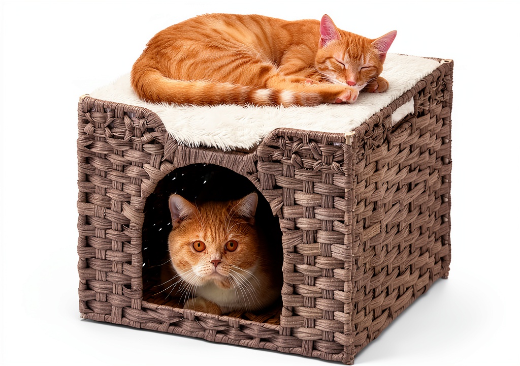 Installing SETVSON foldable cat condo on a wooden floor with tools and cushion