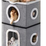 URPOWER 2 Story Cat Bed, Large Cat House for Indoor Cats Covered Cat Cave with Hideaway, Scratch Pad and Fluffy Ball, Foldable Cat Cube Condos Kitten Beds & Furniture for Multiple Small Pets-0