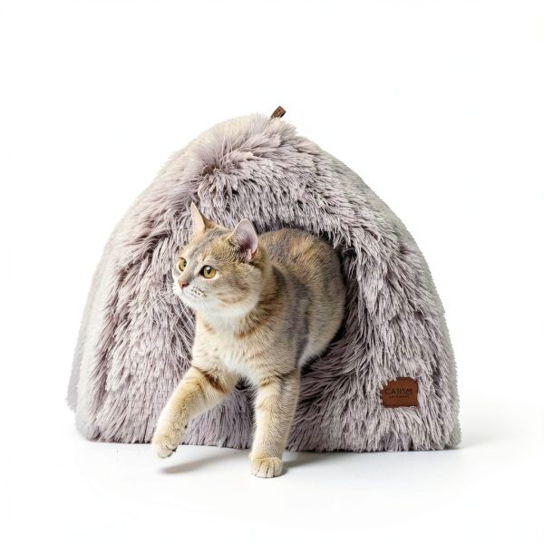 Cat Bed CATISM 2-in-1 Foldable Dome with Washable Pillow – Brown L-7