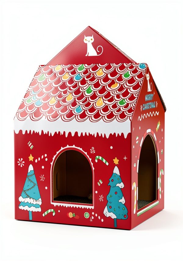 Cardboard Cat House by WESTERN HOME Christmas Playhouse with Scratcher-4