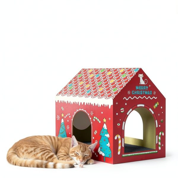 Cardboard Cat House by WESTERN HOME Christmas Playhouse with Scratcher-1