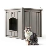 Outdoor Cat House LHBcraft Weatherproof Resin Shelter Grey-0