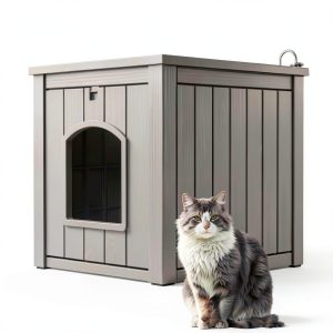 Outdoor Cat House LHBcraft Weatherproof Resin Shelter Grey-0