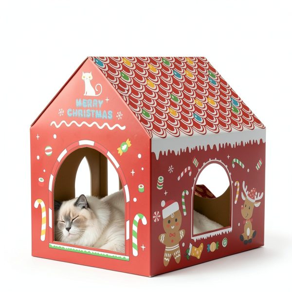 Cardboard Cat House by WESTERN HOME Christmas Playhouse with Scratcher-0