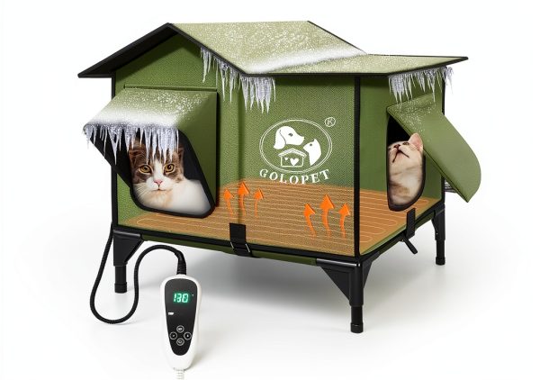 Heated Cat House Outdoor 21x17x17 GOLOPET with Intelligent Controller-0