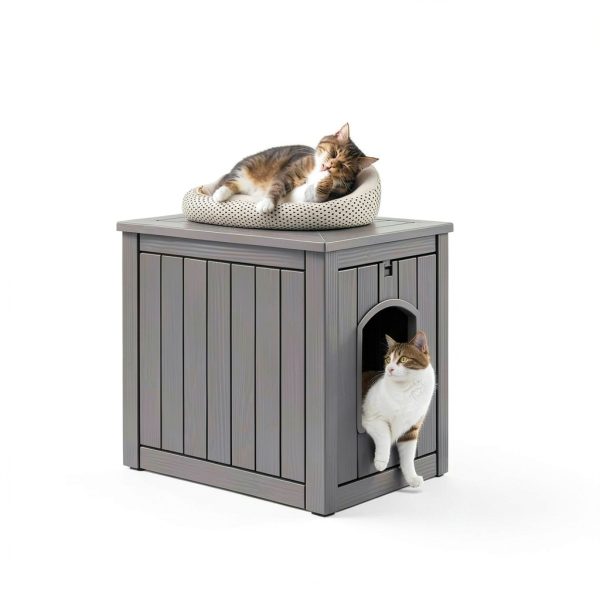 Outdoor Cat House LHBcraft Weatherproof Resin Shelter Grey-1