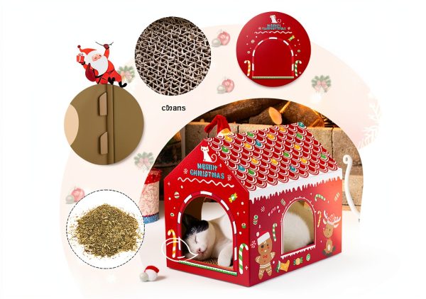 Cardboard Cat House by WESTERN HOME Christmas Playhouse with Scratcher-2
