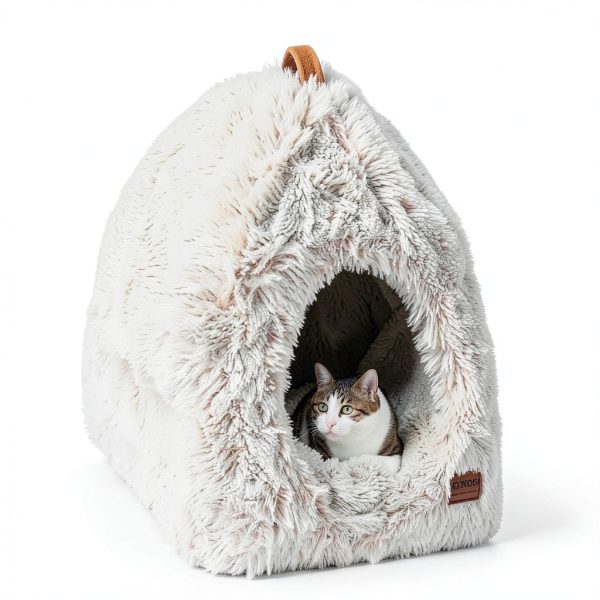 Cat Bed CATISM 2-in-1 Foldable Dome with Washable Pillow – Brown L-1