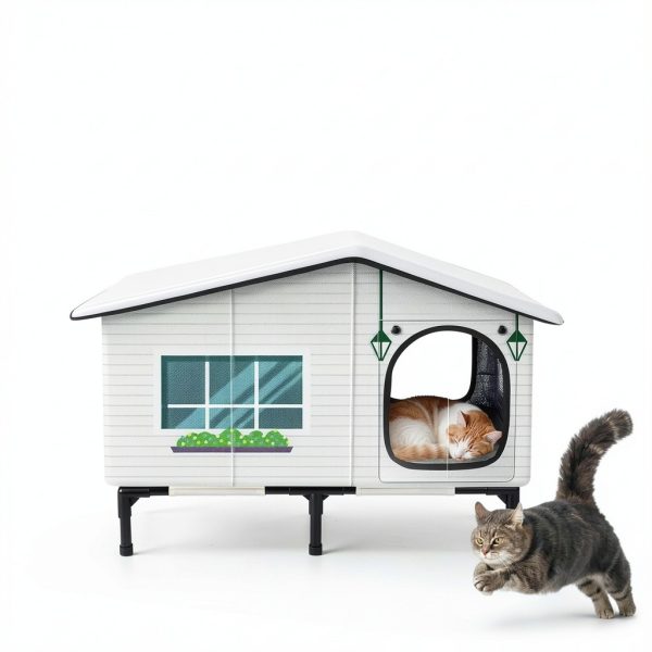 Weatherproof Heated Cat House by GASUR – Insulated Shelter with UL Pad-3