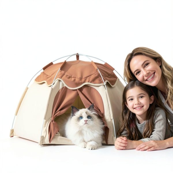 Cat Tent Gigreinc Indoor Dog House Beige Medium with Flower Canopy-1