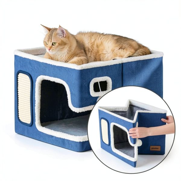 Cat Beds Apollo Indoor House with Fluffy Ball Scratch Pad Grey XL-3
