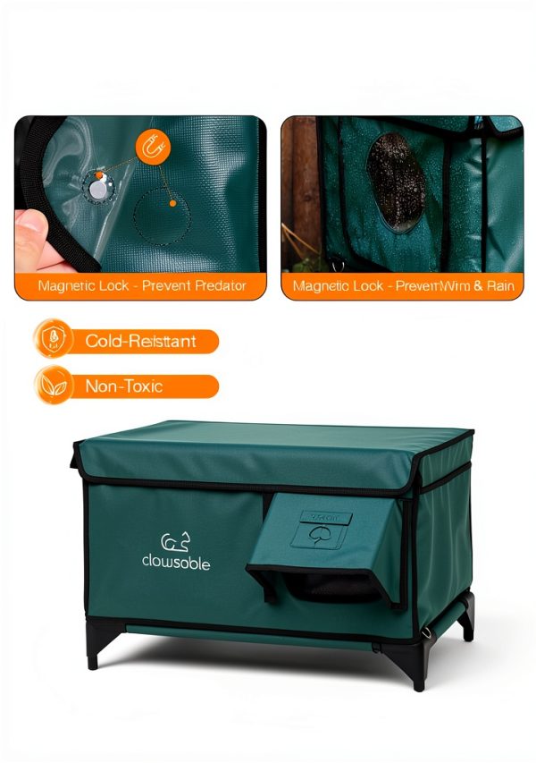 Indestructible Heated Cat House for Outside Winter, 100% Waterproof, Safe Escape Door, Insulated Outdoor Cat Shelter with Heater for Feral Barn Cat Kitty (Forest Green, 26"x16"x18")-3