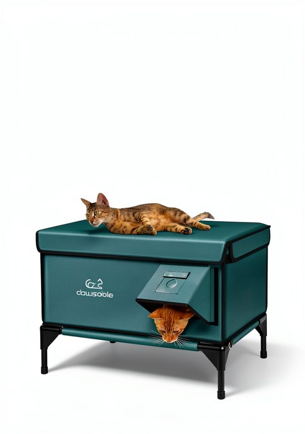 Indestructible Heated Cat House for Outside Winter, 100% Waterproof, Safe Escape Door, Insulated Outdoor Cat Shelter with Heater for Feral Barn Cat Kitty (Forest Green, 26"x16"x18")-5