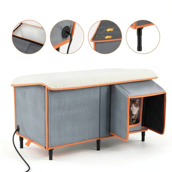 SIWA MARY Heated Cat House for Outside in Winter, Weatherproof Outdoor Cat House with Cat Heating Pad, Waterproof &Safe Escape Door, Insulated Cat Shelter with Heater for Feral Barn Cats Kitty-3
