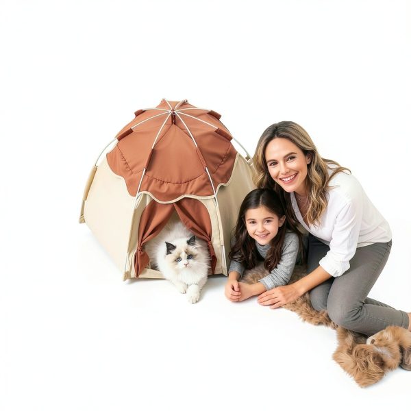 Cat Tent Gigreinc Indoor Dog House Beige Medium with Flower Canopy-6