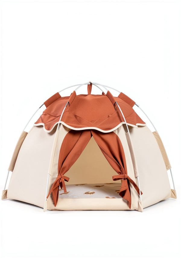 Cat Tent Gigreinc Indoor Dog House Beige Medium with Flower Canopy-3