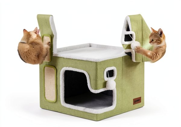 Cat Beds Apollo Indoor House with Fluffy Ball Scratch Pad Grey XL-2