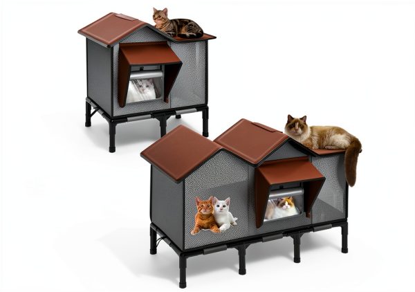 Outdoor Heated Cat House for Outside: Winter Insulated Weatherproof 30"×14"×20" Shelter with Extra Large Elevated Warm Heater and Waterproof Heating Bed for Multiple Feral Kitties Small Pets for Barn-2