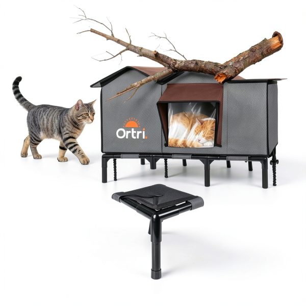 Outdoor Heated Cat House for Outside: Winter Insulated Weatherproof 30"×14"×20" Shelter with Extra Large Elevated Warm Heater and Waterproof Heating Bed for Multiple Feral Kitties Small Pets for Barn-1