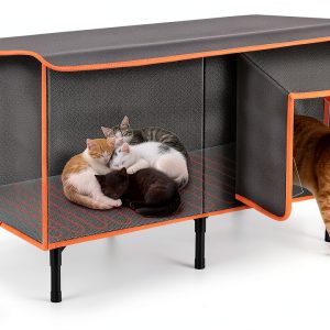 SIWA MARY Heated Cat House for Outside in Winter, Weatherproof Outdoor Cat House with Cat Heating Pad, Waterproof &Safe Escape Door, Insulated Cat Shelter with Heater for Feral Barn Cats Kitty-0