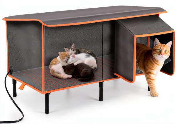 SIWA MARY Heated Cat House for Outside in Winter, Weatherproof Outdoor Cat House with Cat Heating Pad, Waterproof &Safe Escape Door, Insulated Cat Shelter with Heater for Feral Barn Cats Kitty-0