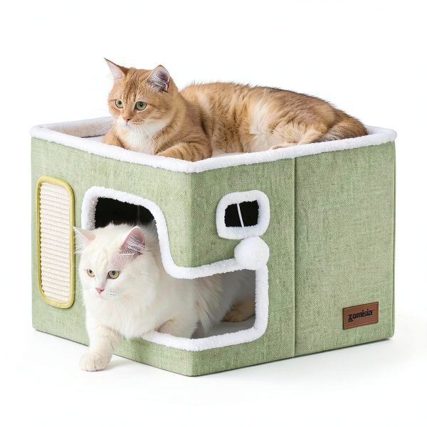 Cat Beds Apollo Indoor House with Fluffy Ball Scratch Pad Grey XL-6