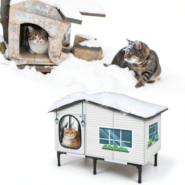 Weatherproof Heated Cat House by GASUR – Insulated Shelter with UL Pad-4