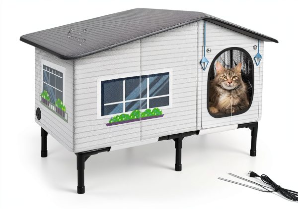Weatherproof Heated Cat House by GASUR – Insulated Shelter with UL Pad-0