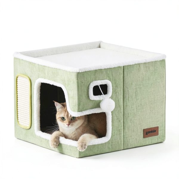 Cat Beds Apollo Indoor House with Fluffy Ball Scratch Pad Grey XL-1