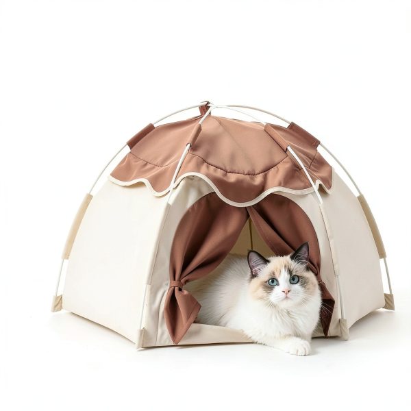 Cat Tent Gigreinc Indoor Dog House Beige Medium with Flower Canopy-2