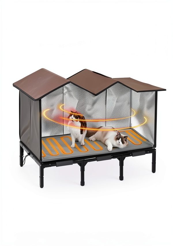 Outdoor Heated Cat House for Outside: Winter Insulated Weatherproof 30"×14"×20" Shelter with Extra Large Elevated Warm Heater and Waterproof Heating Bed for Multiple Feral Kitties Small Pets for Barn-5